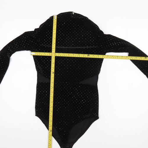 Zara Trafaluc Black Velvet Long Sleeve Bodysuit Women M Sparkle Detail