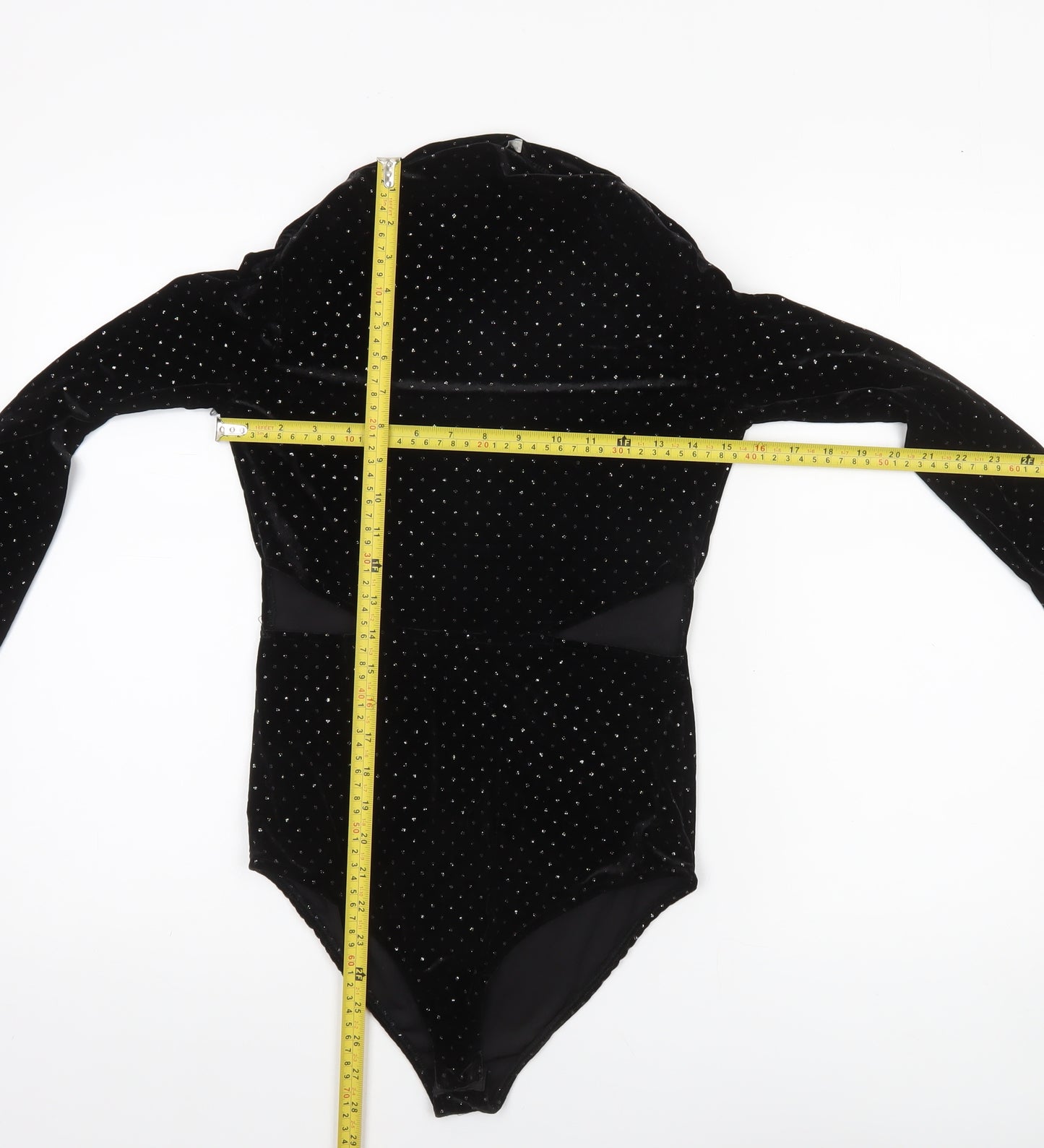 Zara Trafaluc Black Velvet Long Sleeve Bodysuit Women M Sparkle Detail