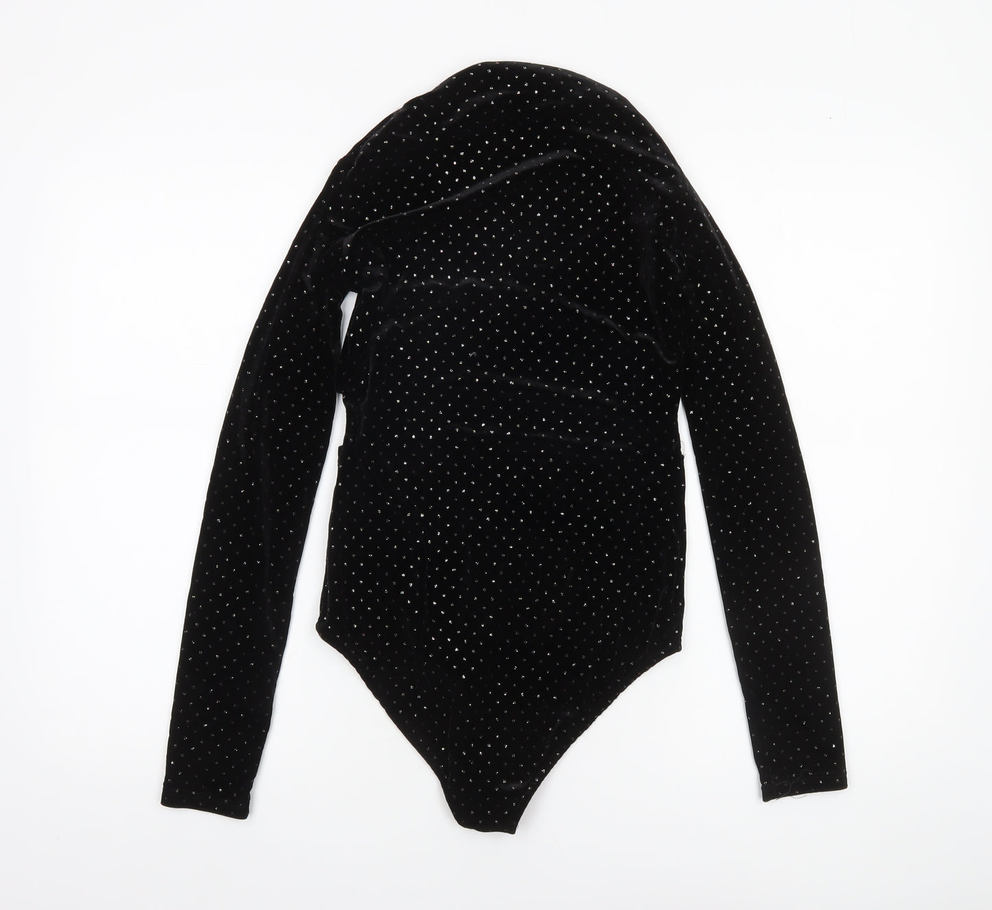 Zara Trafaluc Black Velvet Long Sleeve Bodysuit Women M Sparkle Detail