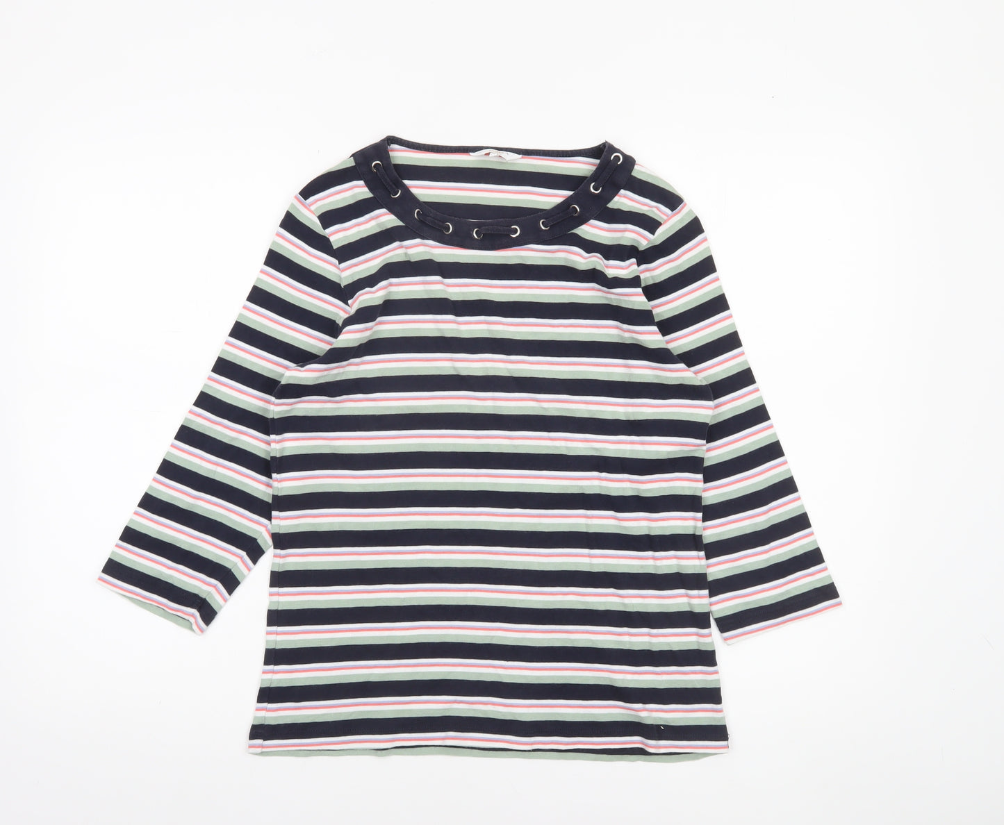 Cotton Traders Women's Multicoloured Striped 3/4 Sleeve T-Shirt Size 14