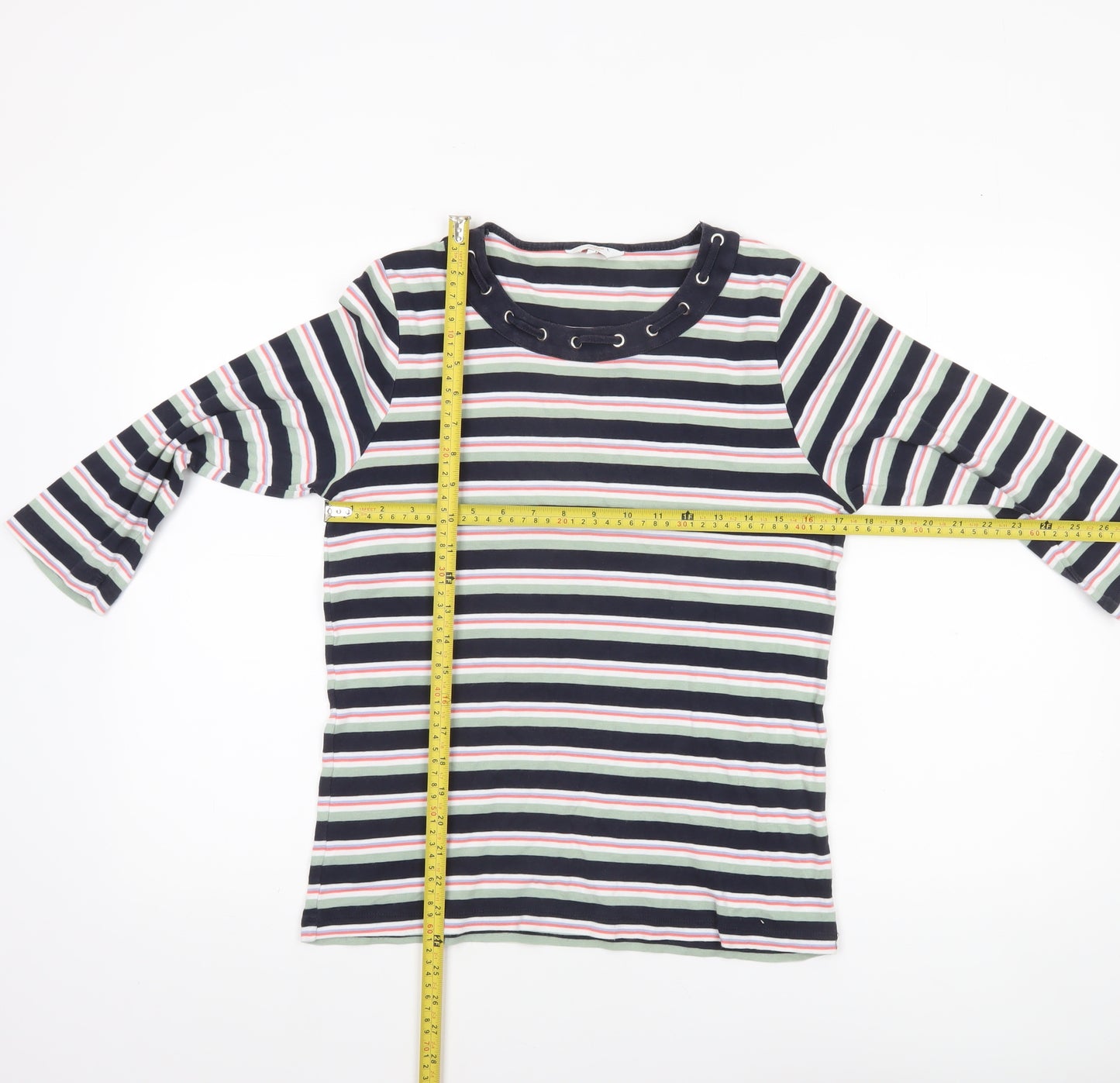 Cotton Traders Women's Multicoloured Striped 3/4 Sleeve T-Shirt Size 14