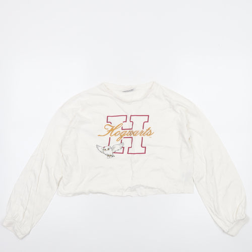 Harry Potter Girls White Cropped Long Sleeve Hogwarts T-Shirt Size 146