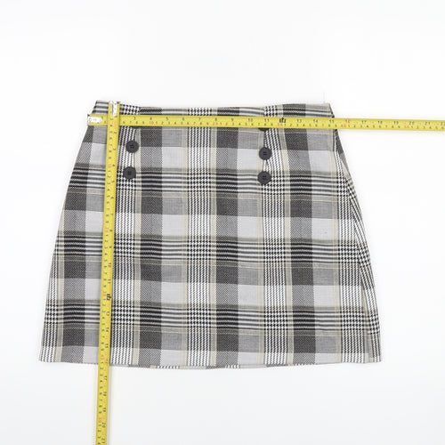 River Island Womens Grey Check Short Skirt Size 12 Lined Button Detail
