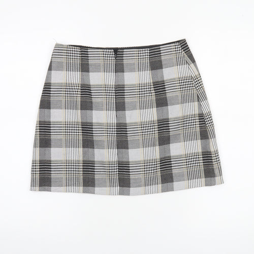 River Island Womens Grey Check Short Skirt Size 12 Lined Button Detail