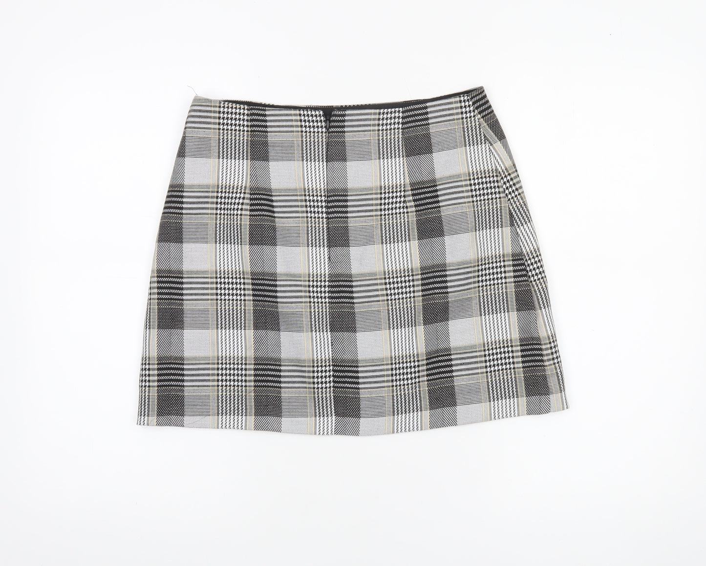 River Island Womens Grey Check Short Skirt Size 12 Lined Button Detail