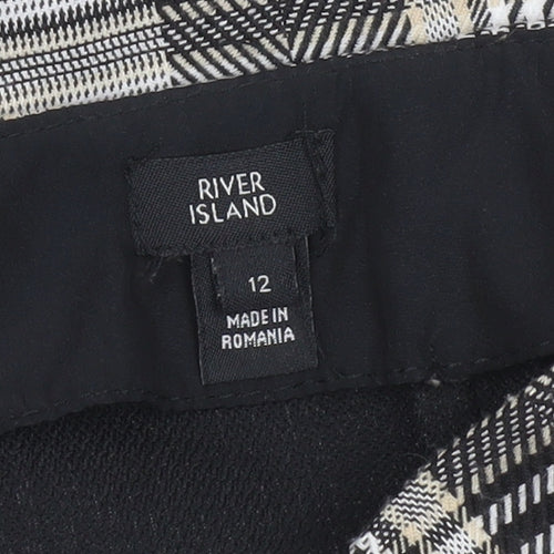 River Island Womens Grey Check Short Skirt Size 12 Lined Button Detail