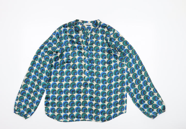 Gallery Women’s Blue Geometric Tunic Blouse UK 10 Long Sleeve Polyester