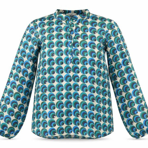 Gallery Women’s Blue Geometric Tunic Blouse UK 10 Long Sleeve Polyester
