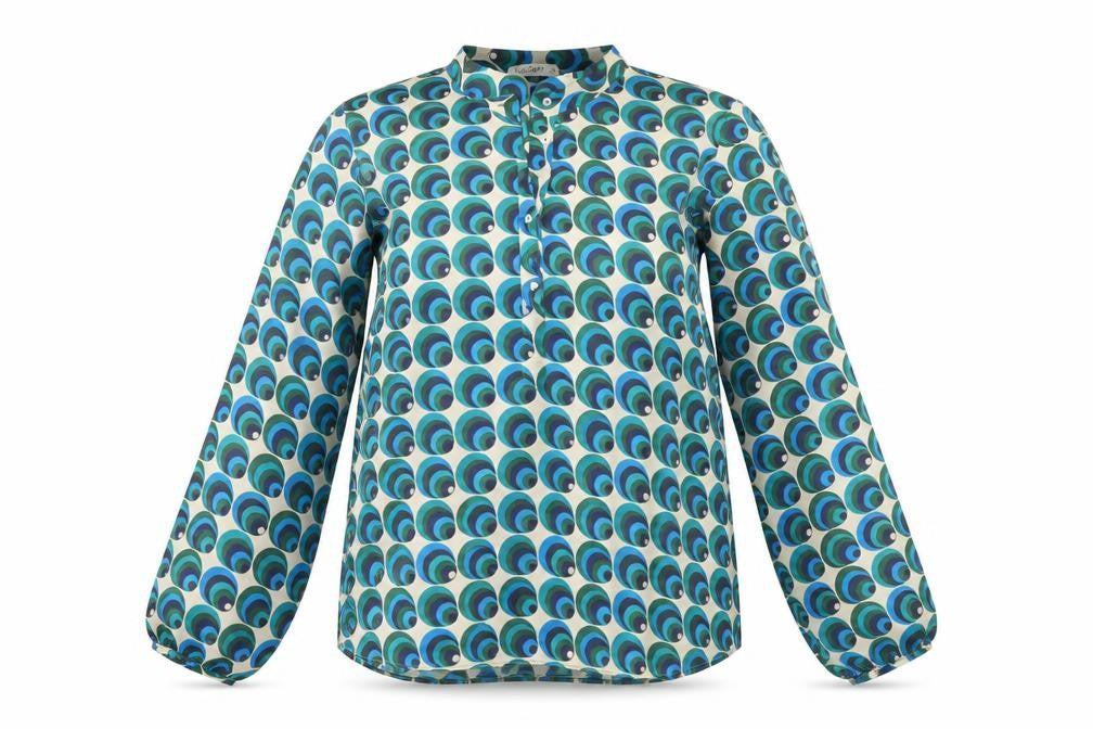 Gallery Women’s Blue Geometric Tunic Blouse UK 10 Long Sleeve Polyester