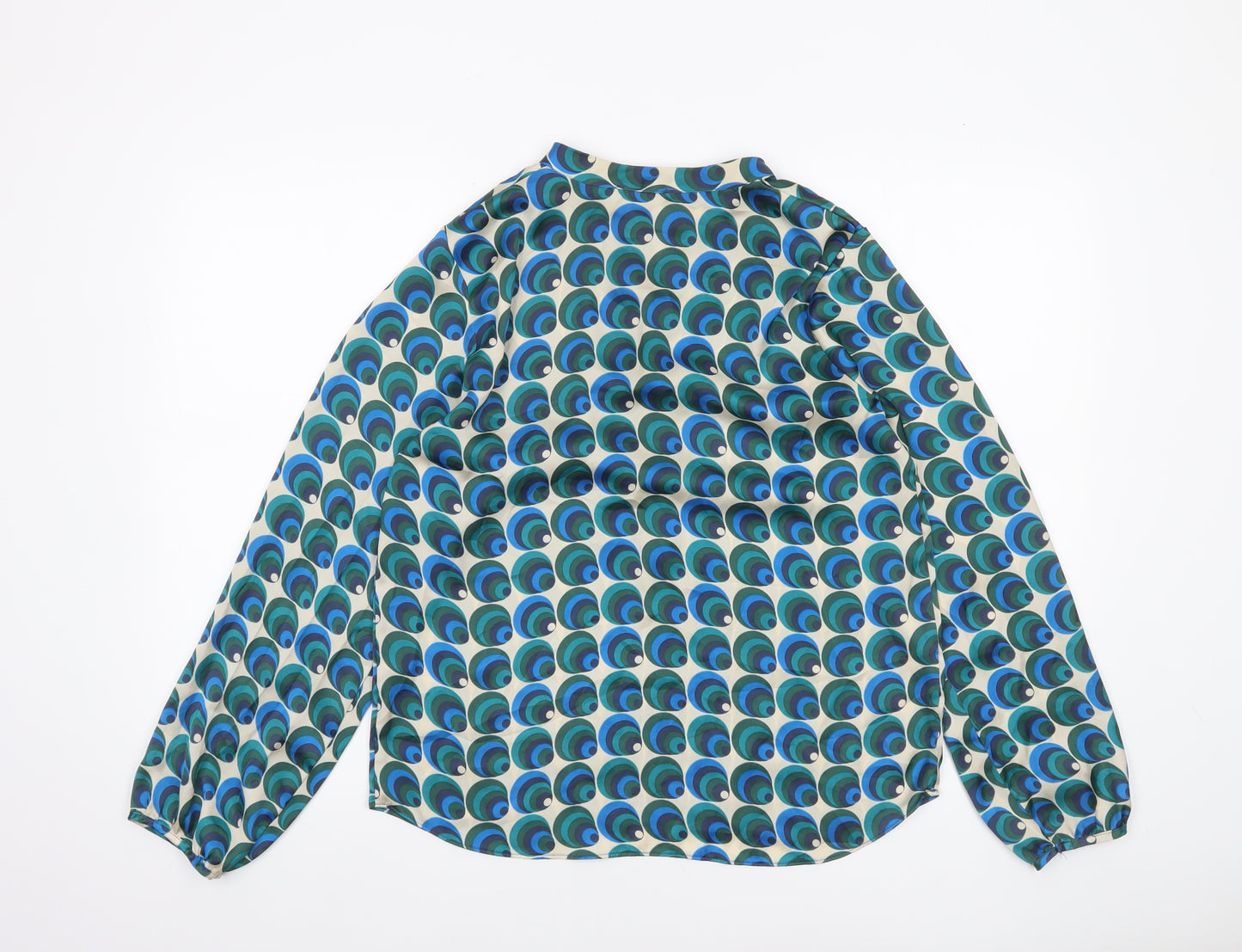 Gallery Women’s Blue Geometric Tunic Blouse UK 10 Long Sleeve Polyester