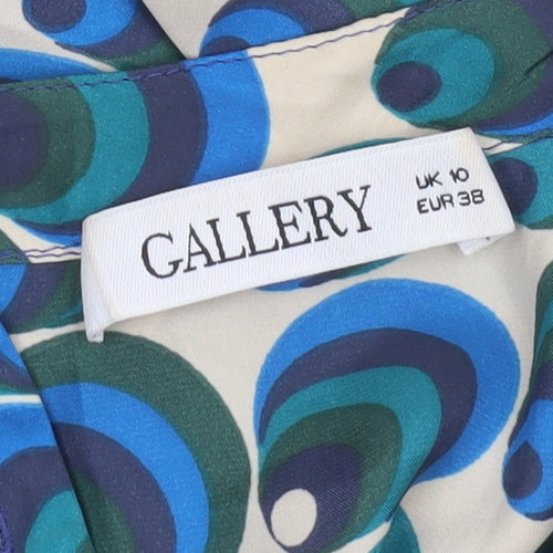 Gallery Women’s Blue Geometric Tunic Blouse UK 10 Long Sleeve Polyester
