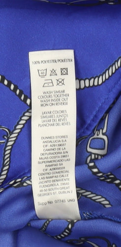 Gallery Womens Blue Chain Print Long Sleeve Satin Blouse Size 10