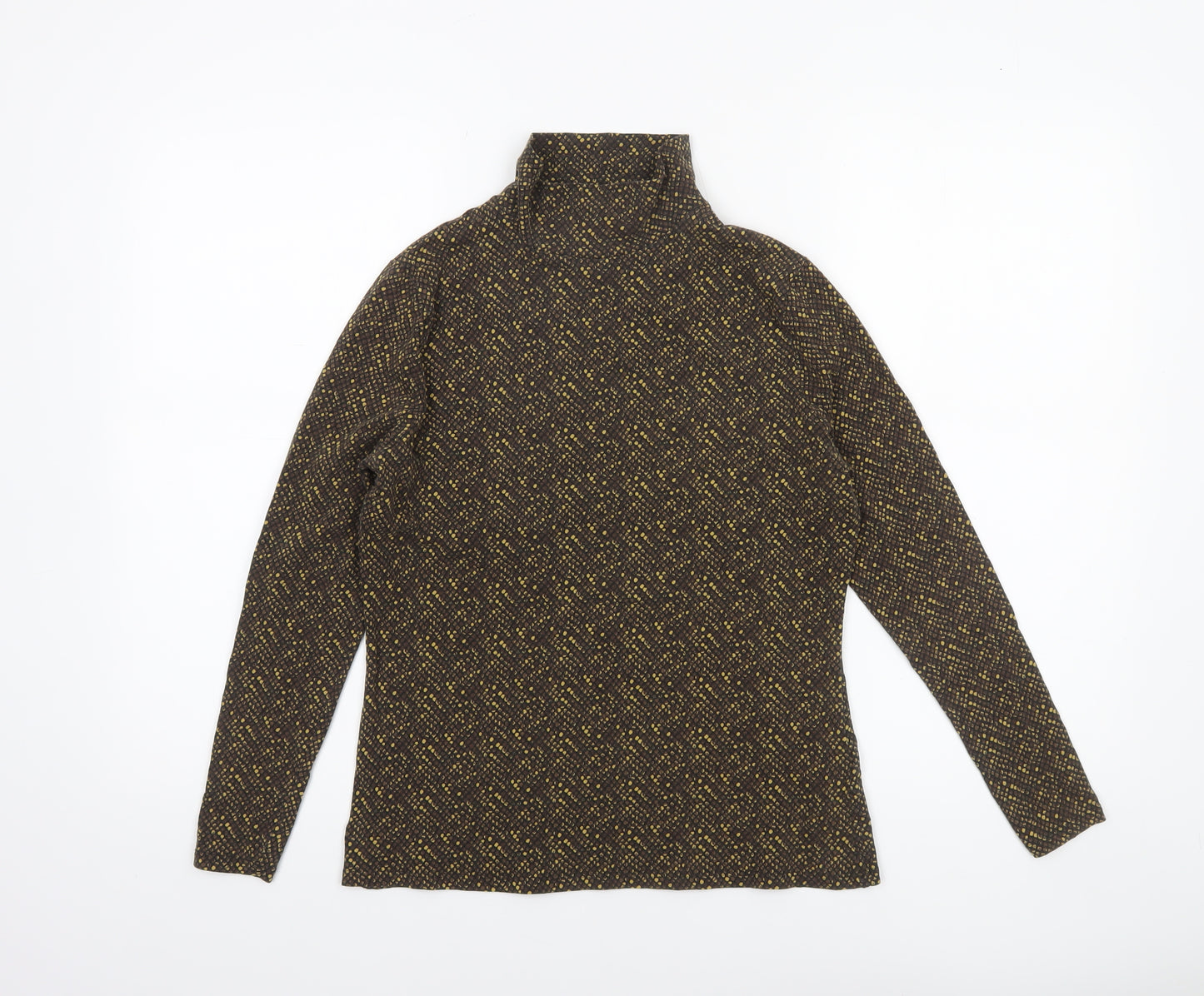 Marks and Spencer Womens Brown Geometric Roll Neck Long Sleeve Top Size 12