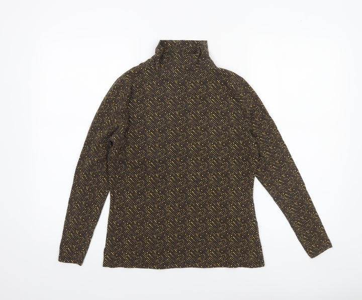 Marks and Spencer Womens Brown Geometric Roll Neck Long Sleeve Top Size 12