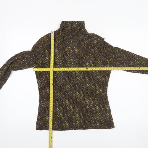 Marks and Spencer Womens Brown Geometric Roll Neck Long Sleeve Top Size 12