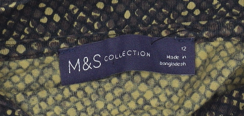 Marks and Spencer Womens Brown Geometric Roll Neck Long Sleeve Top Size 12