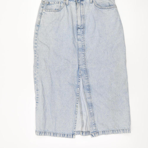 MNG Women Blue Denim Midi Pencil Skirt Size M High Waist