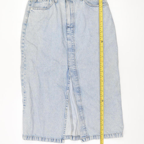 MNG Women Blue Denim Midi Pencil Skirt Size M High Waist