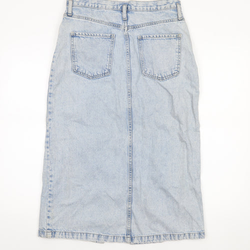 MNG Women Blue Denim Midi Pencil Skirt Size M High Waist