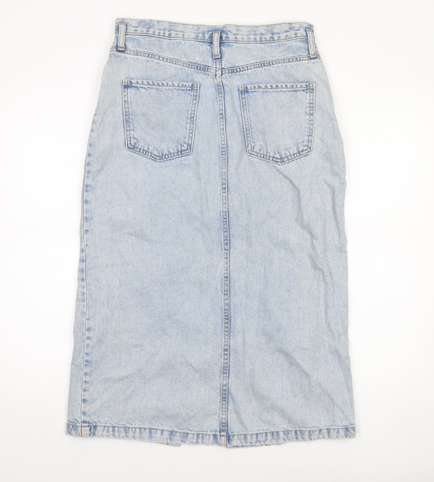 MNG Women Blue Denim Midi Pencil Skirt Size M High Waist