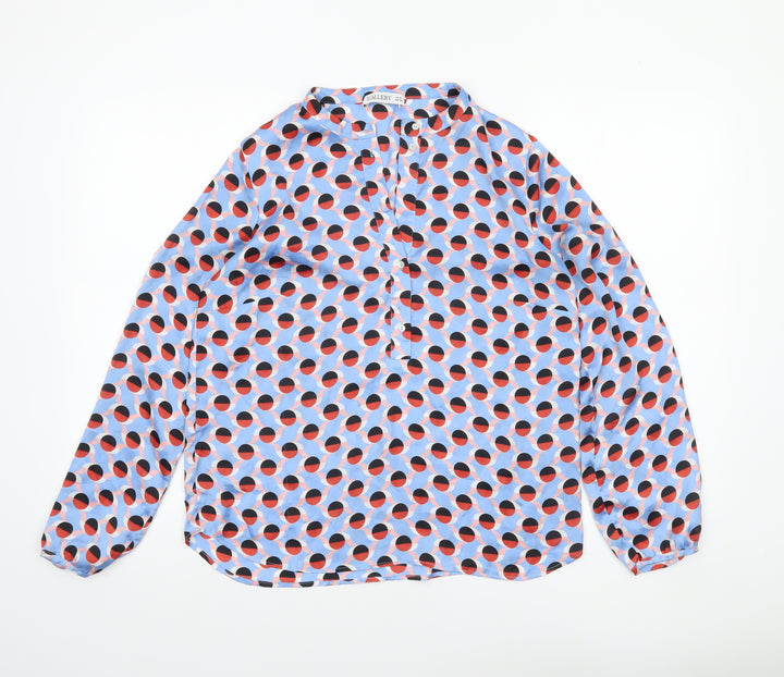 Gallery Women's Blue Geometric Long Sleeve Blouse UK 10
