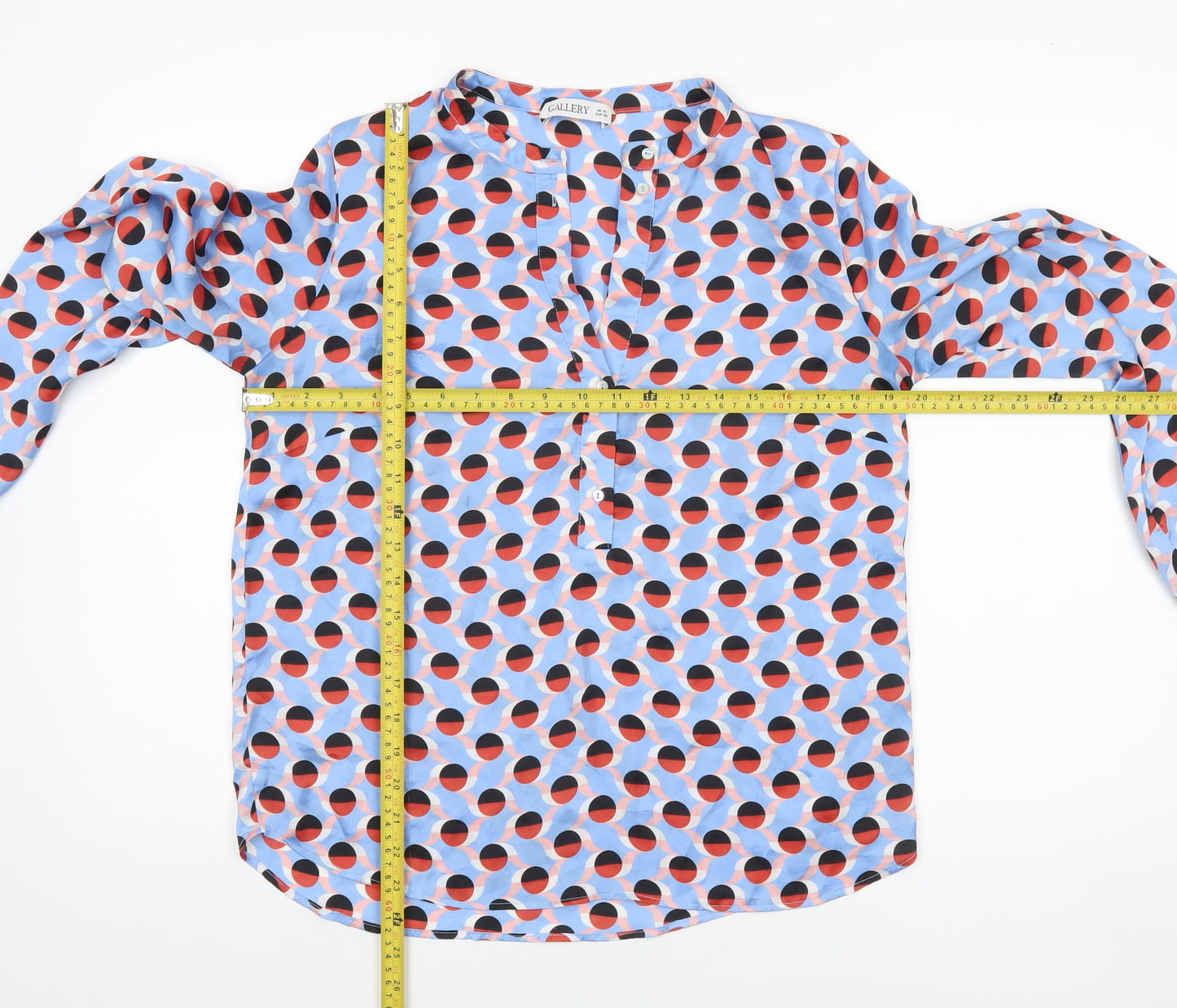 Gallery Women's Blue Geometric Long Sleeve Blouse UK 10