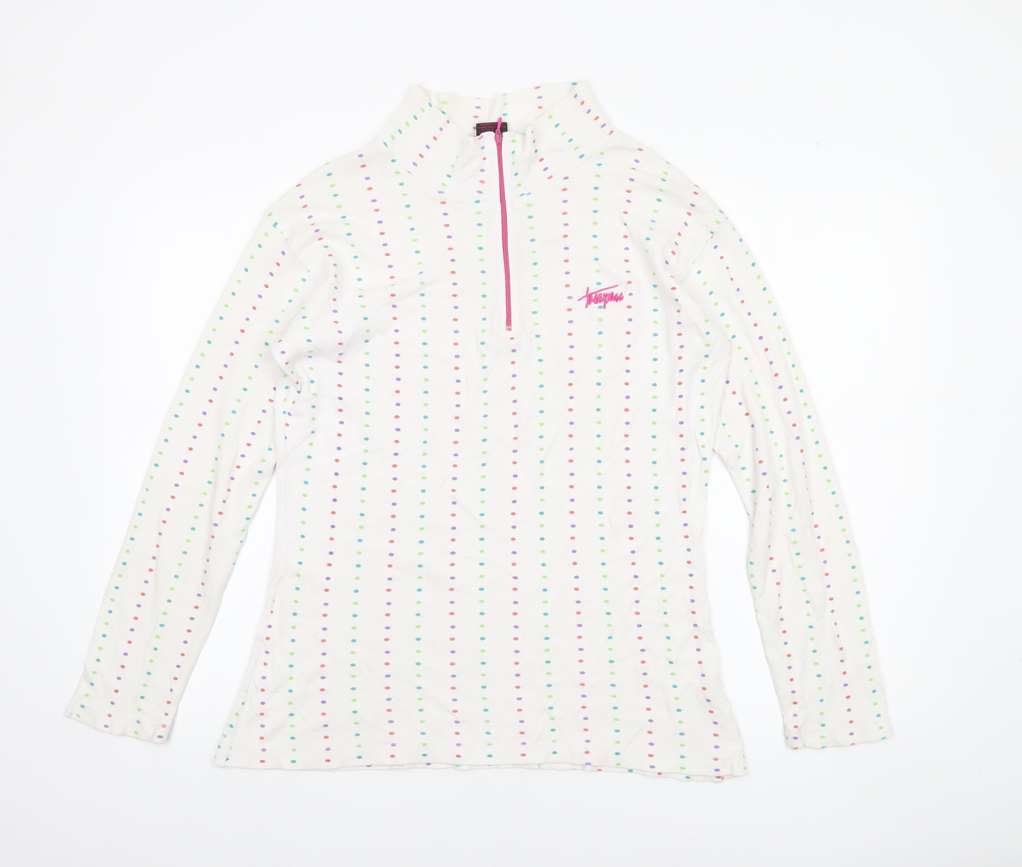 Trespass Womens White Polka Dot Long Sleeve 1/4 Zip Top Size L