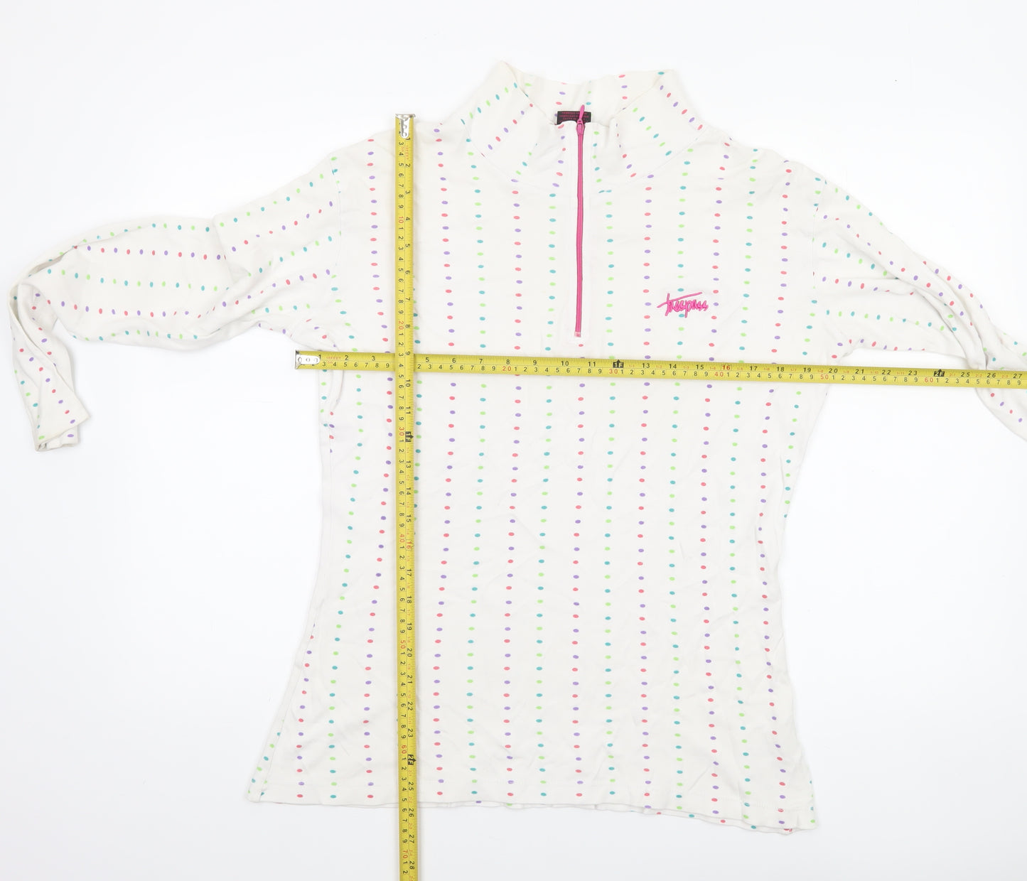 Trespass Womens White Polka Dot Long Sleeve 1/4 Zip Top Size L
