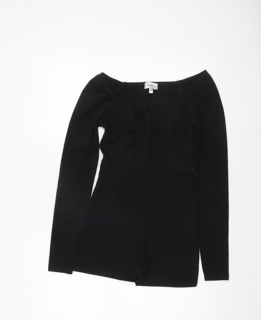 In The Style Women's Black Long Sleeve Playsuit Size 10 Polyester Blend