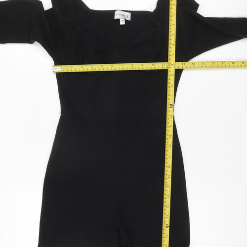 In The Style Women's Black Long Sleeve Playsuit Size 10 Polyester Blend