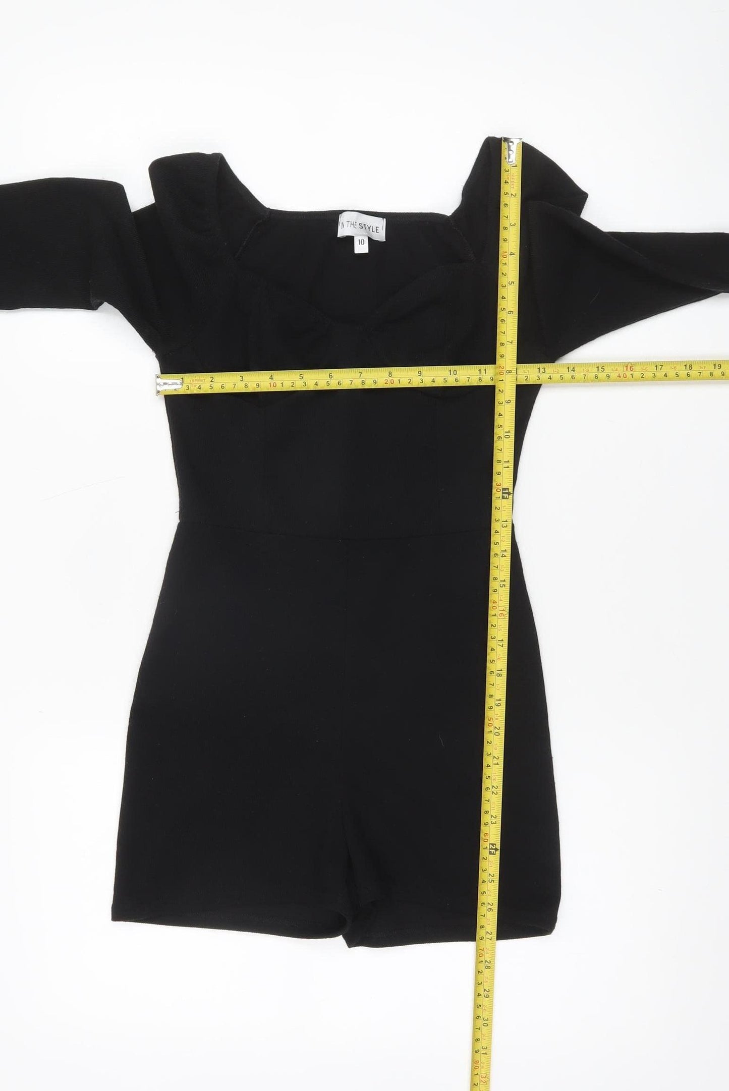 In The Style Women's Black Long Sleeve Playsuit Size 10 Polyester Blend