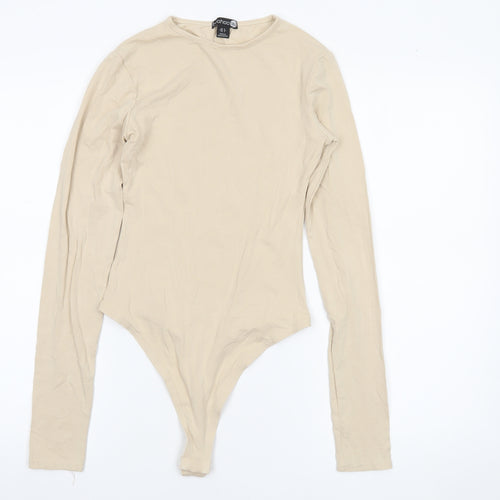 Boohoo Tall Beige Long Sleeve Bodysuit Women's Size 8