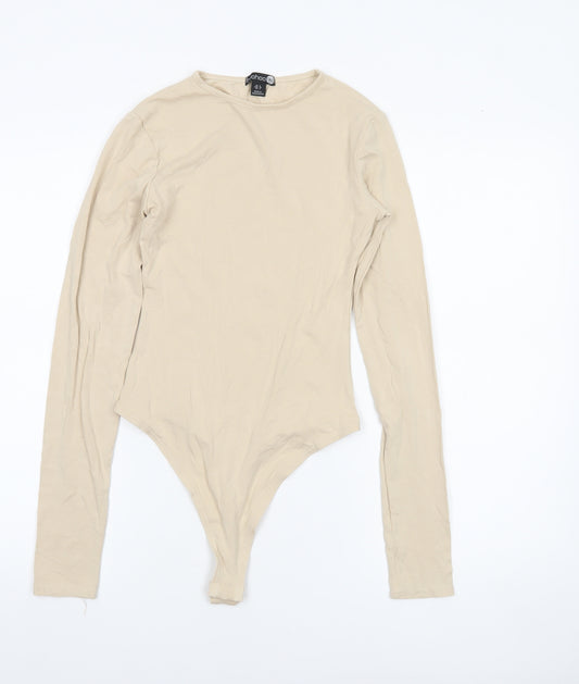 Boohoo Tall Beige Long Sleeve Bodysuit Women's Size 8