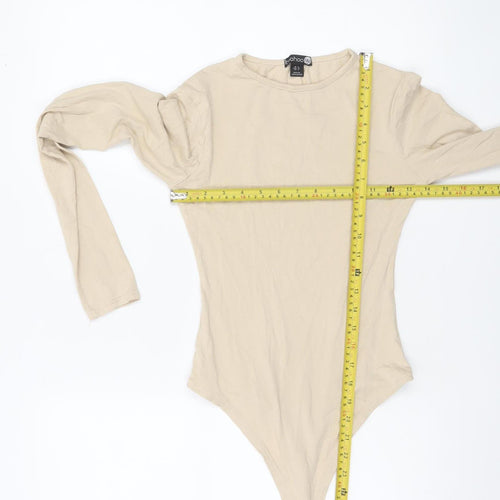 Boohoo Tall Beige Long Sleeve Bodysuit Women's Size 8