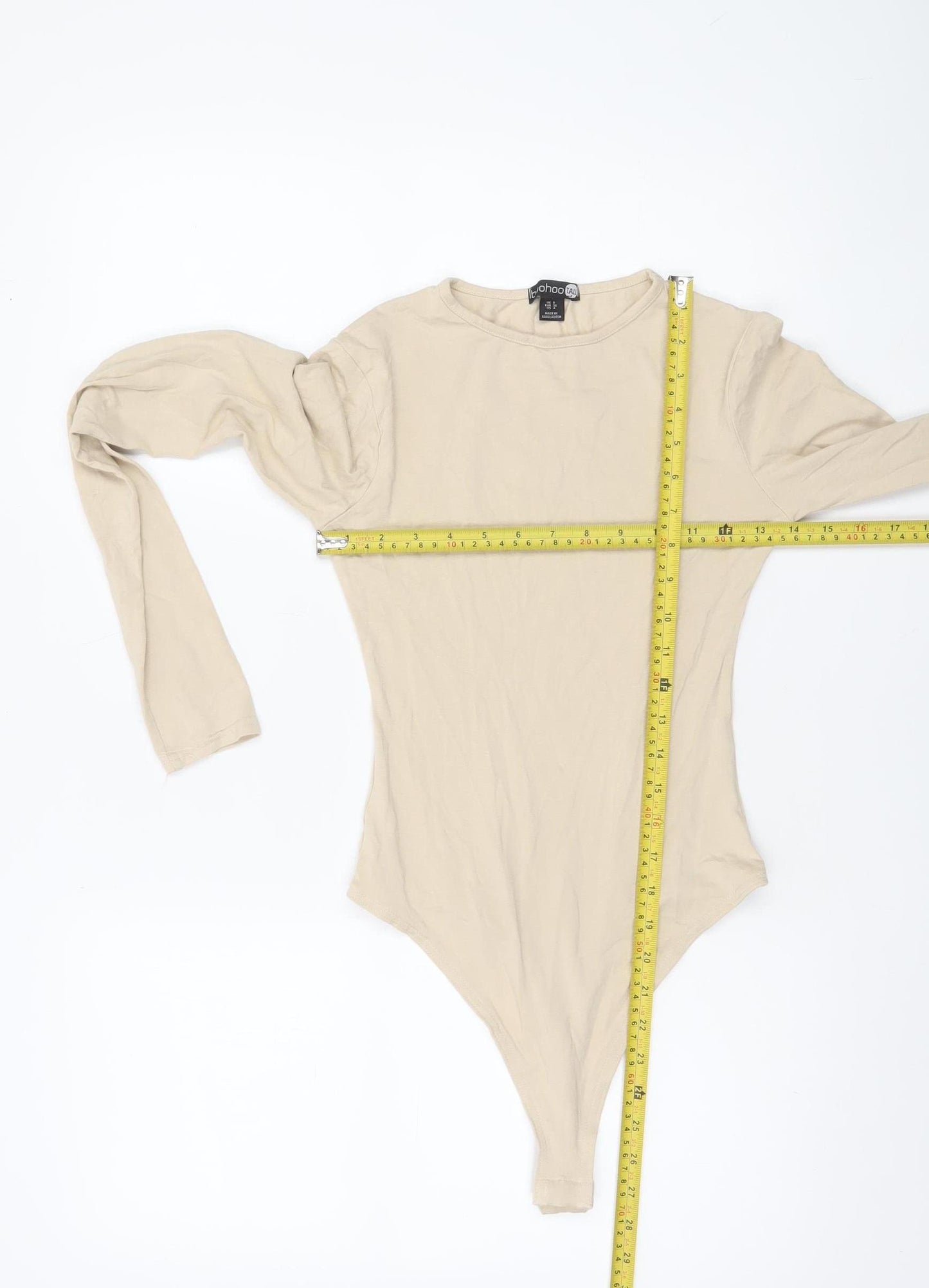 Boohoo Tall Beige Long Sleeve Bodysuit Women's Size 8