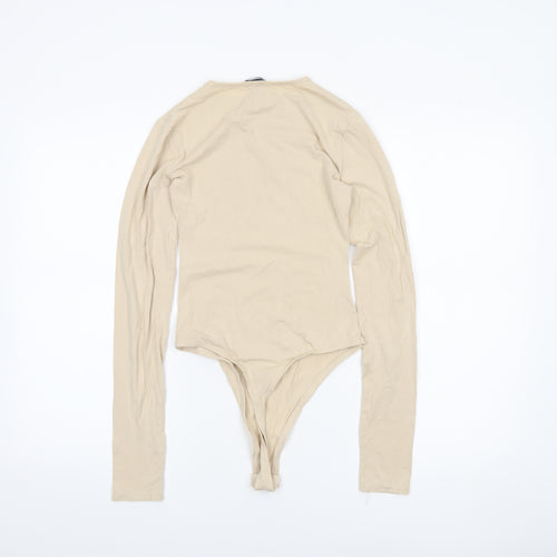 Boohoo Tall Beige Long Sleeve Bodysuit Women's Size 8
