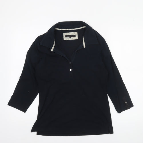 Röhnisch Women Black Polo Top L 3/4 Sleeve Cotton Elastane Collared