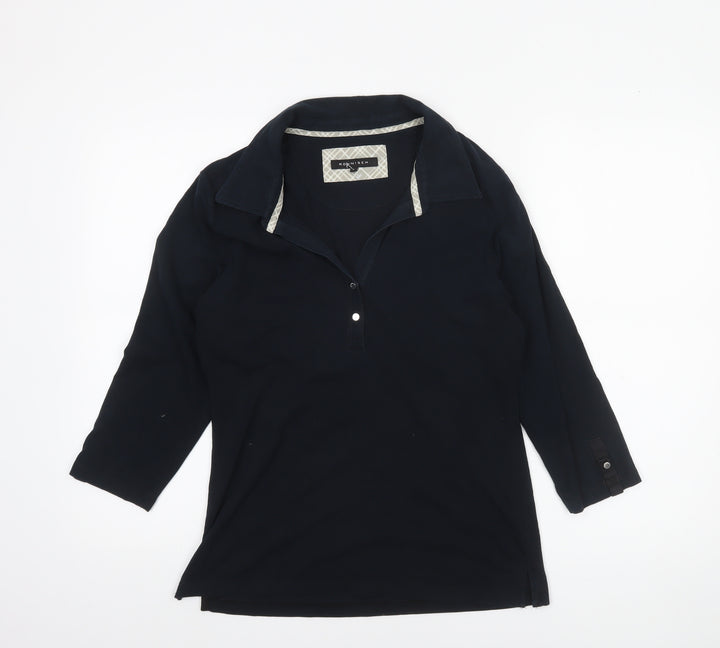 Röhnisch Women Black Polo Top L 3/4 Sleeve Cotton Elastane Collared