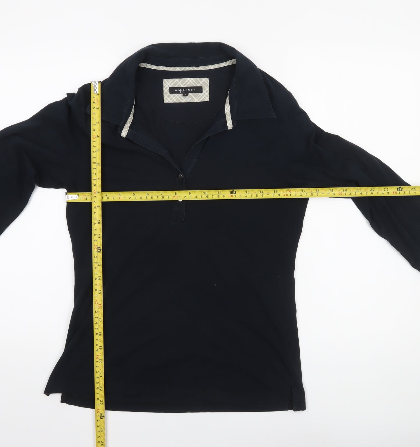 Röhnisch Women Black Polo Top L 3/4 Sleeve Cotton Elastane Collared