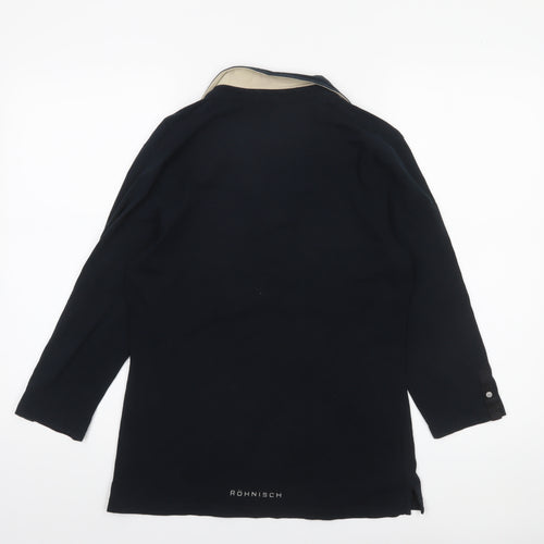 Röhnisch Women Black Polo Top L 3/4 Sleeve Cotton Elastane Collared