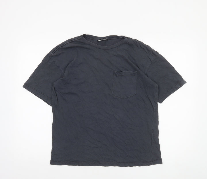 Zara Women Black Cotton Short Sleeve Basic T-Shirt Size S