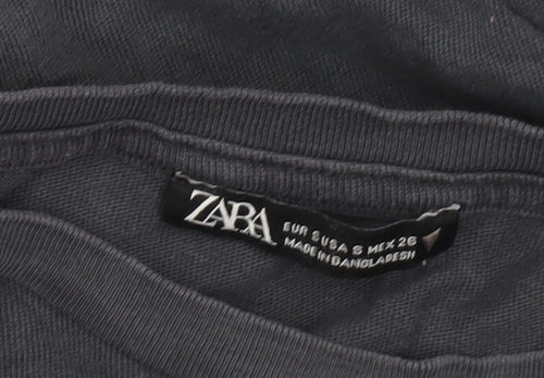 Zara Women Black Cotton Short Sleeve Basic T-Shirt Size S