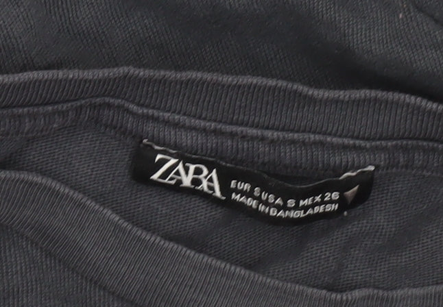Zara Women Black Cotton Short Sleeve Basic T-Shirt Size S