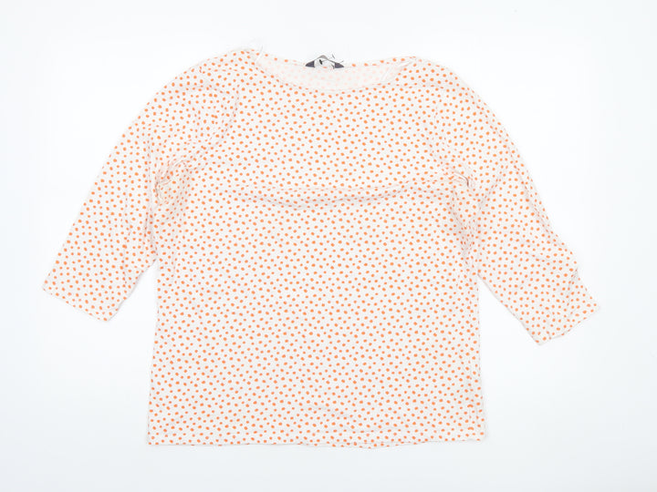 Marks and Spencer Women's White Orange Polka Dot 3/4 Sleeve T-Shirt Size 18