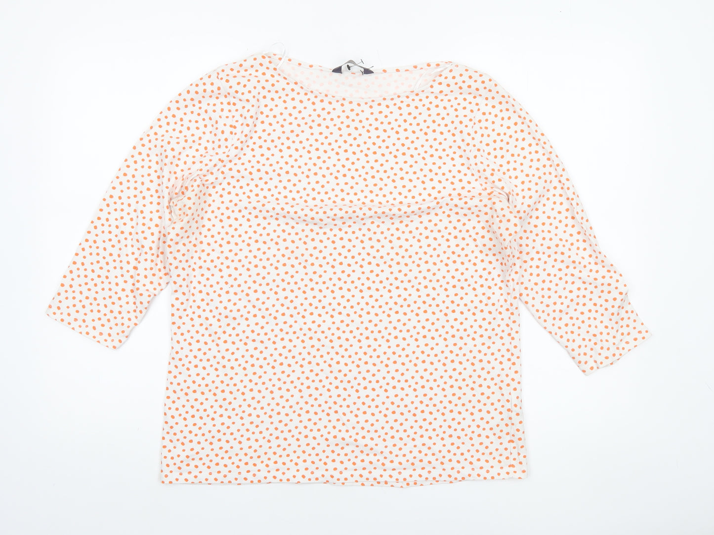 Marks and Spencer Women's White Orange Polka Dot 3/4 Sleeve T-Shirt Size 18