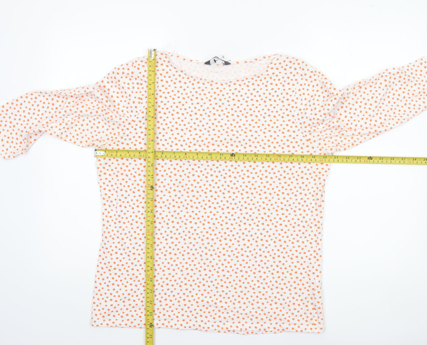 Marks and Spencer Women's White Orange Polka Dot 3/4 Sleeve T-Shirt Size 18