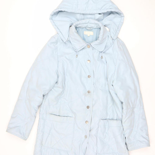 Marks and Spencer Women Soft Blue Hooded Mid-Length Puffer Jacket UK 16