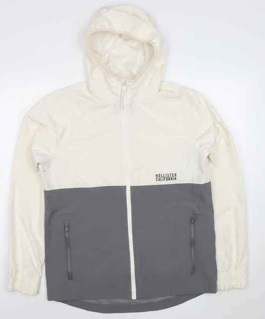 Hollister Men’s White Grey Hooded Windbreaker Jacket Size M