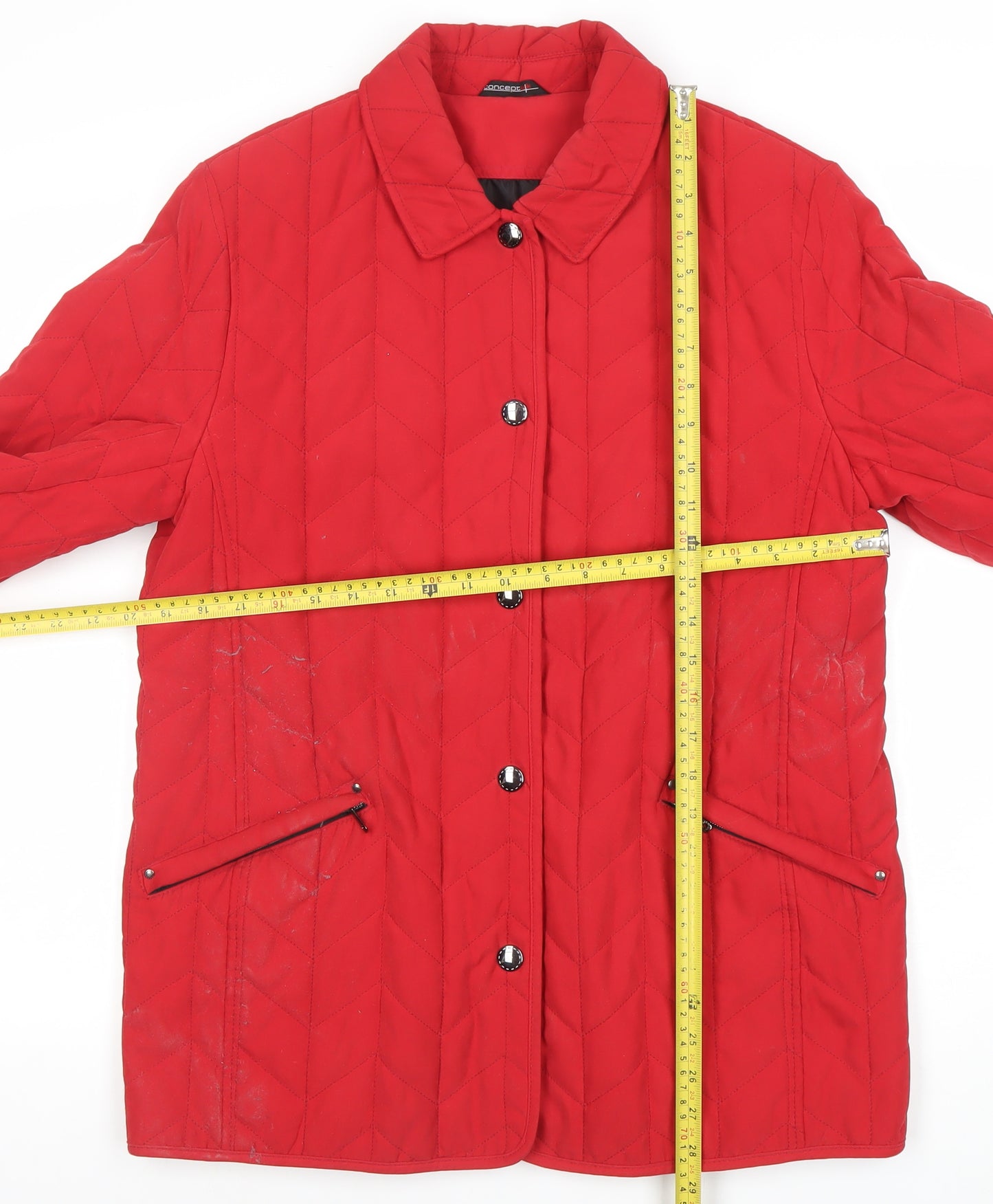 Concept K Womens Red Quilted Mid-Length Jacket Size 12