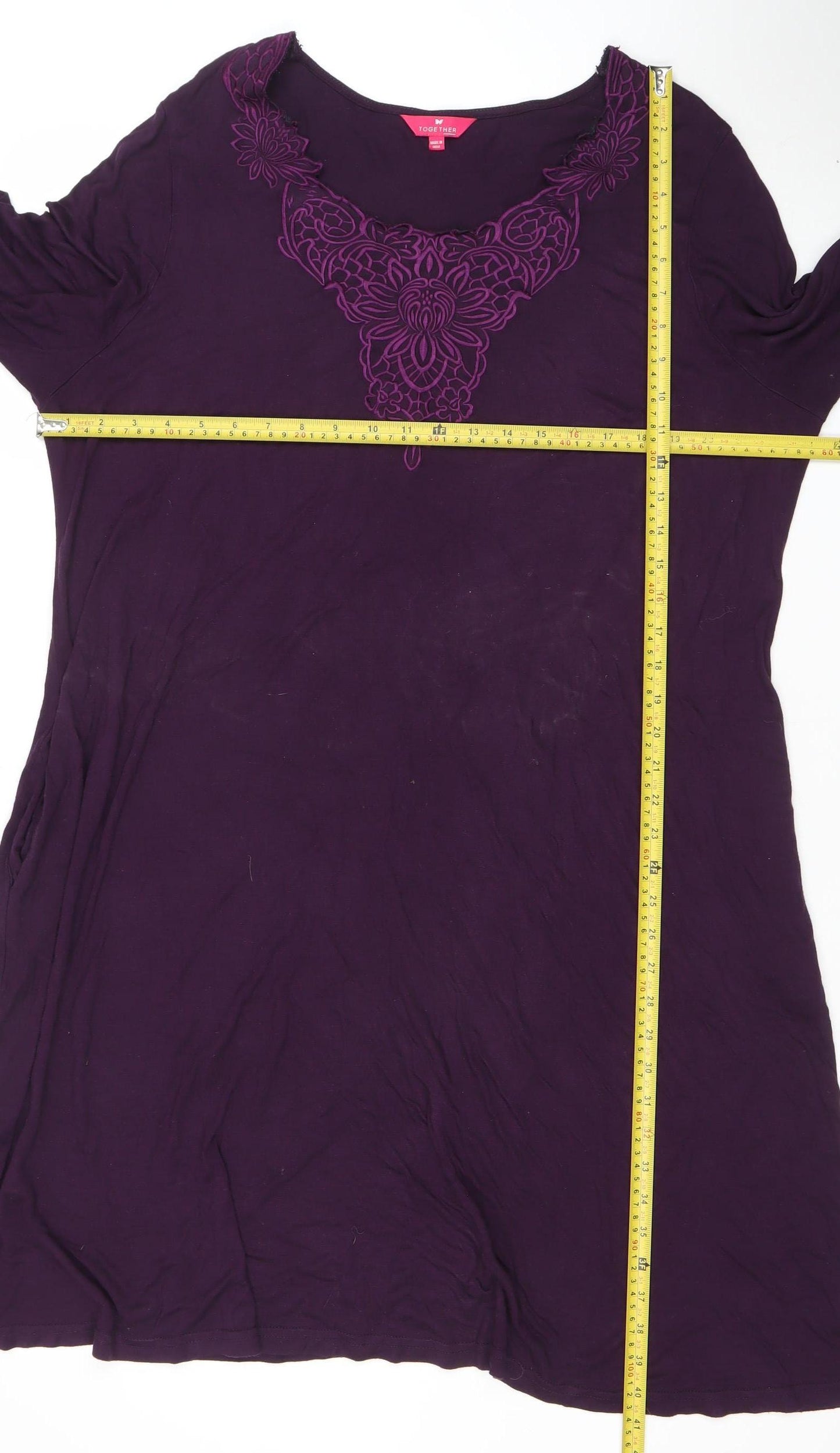 Together Women Purple Viscose Long Sleeve Knee Length Shift Dress UK 20